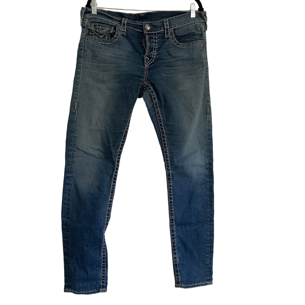 True Religion Skinny Jeans Womens 32 Blue Excellent Thick Contrast Stitch Y2K